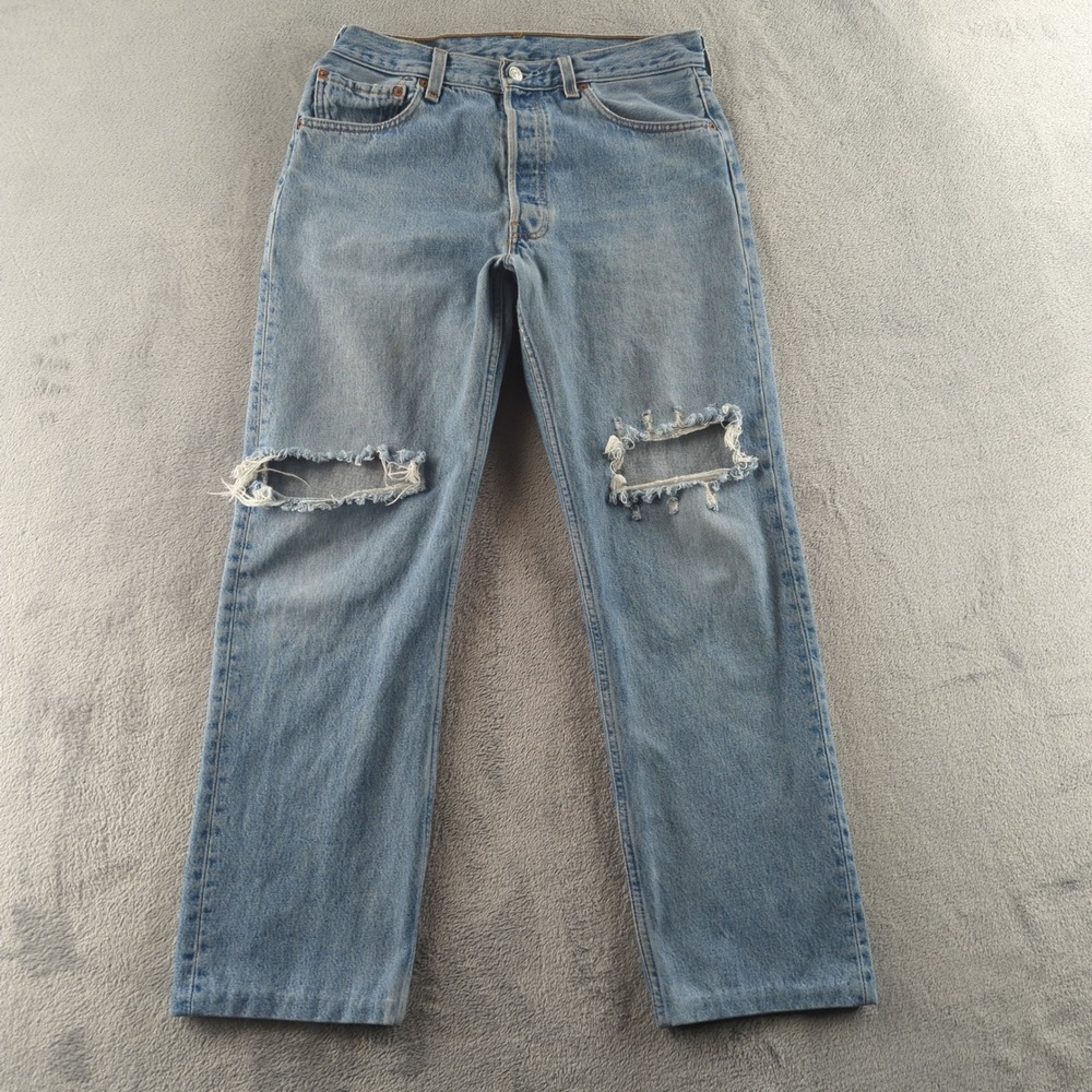 Vintage 90s Levis 501 Jeans Mens 33 (Fits 30x30) Blue Light Distressed Made USA